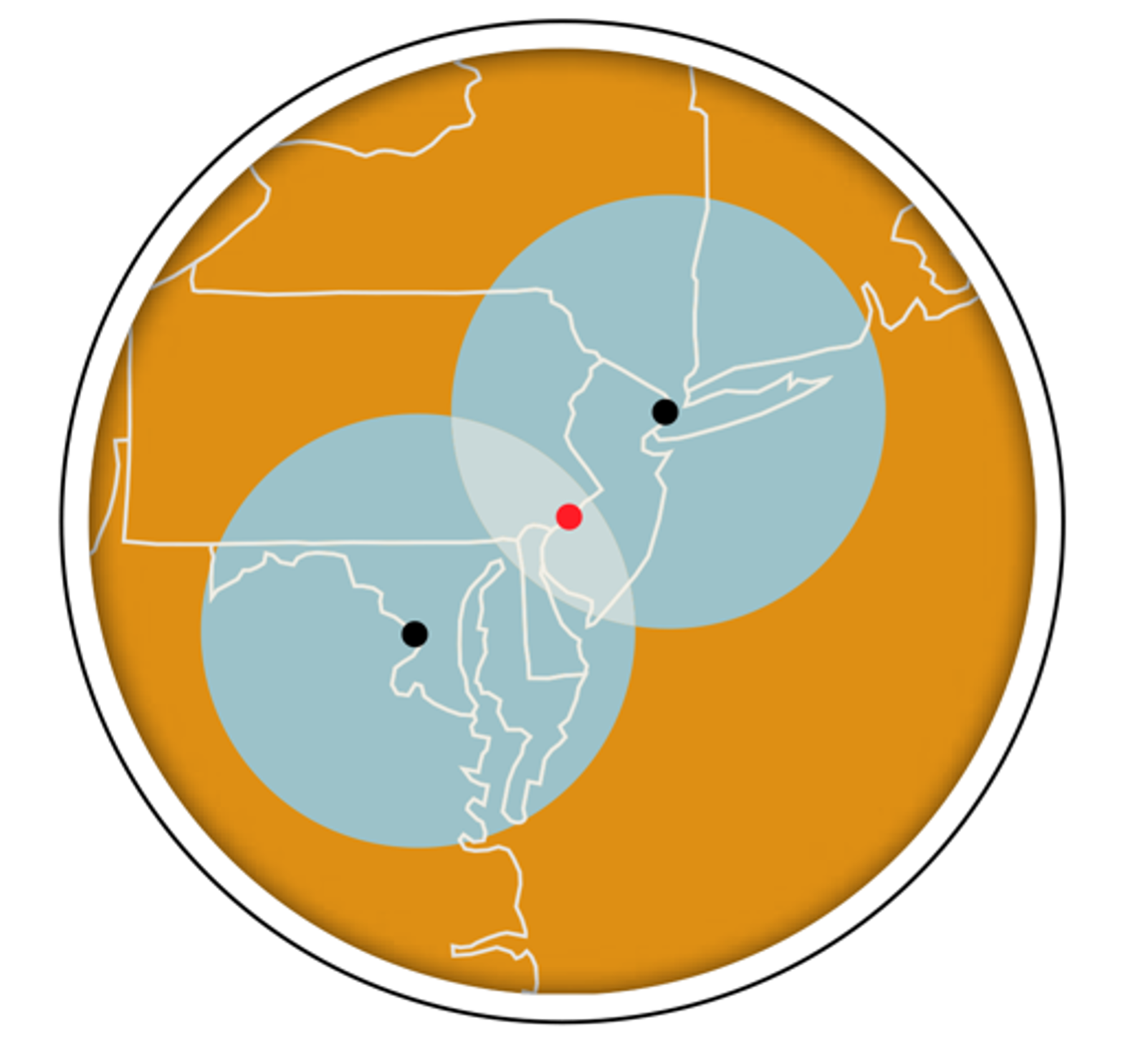 Rutgers Camden's location on a small area metro map showing our close proximity to both washington DC and new york city